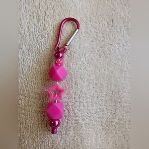 Pink Star Bead Carabiner Keychain for Kids